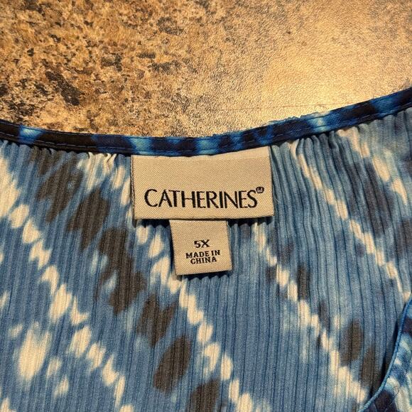 Catherines Top Y2K Coastal Grandma Boho Cottagecore Pleated Bell Sleeve Blue 5X - Picture 3 of 8